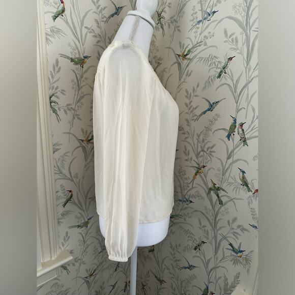 H&M cream color with lace women’s boho blouse size 4 sheer - Picture 2 of 5